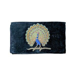 RARE Vintage Black Velvet Peacock Evening Clutch | Zardozi Hand Embroidery